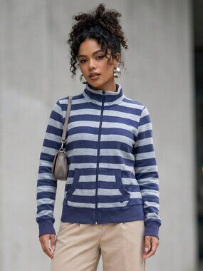 GVS Youth Large Striped Full Zip Sweatshirt Jacket Fits Adult Women's Small